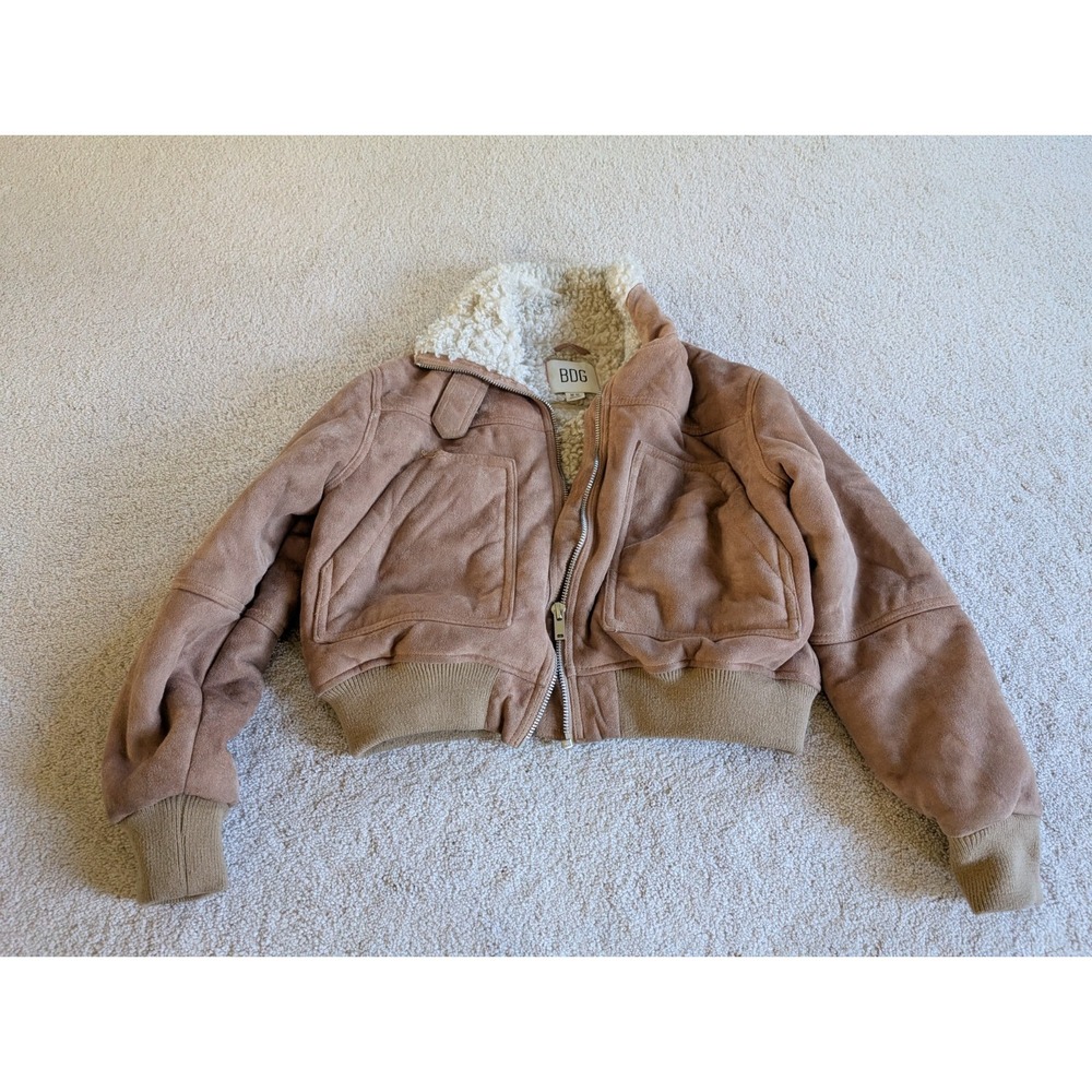 Women's Urban Outfitters BDG Beige Moto Bomber Jacket Fleece Medium